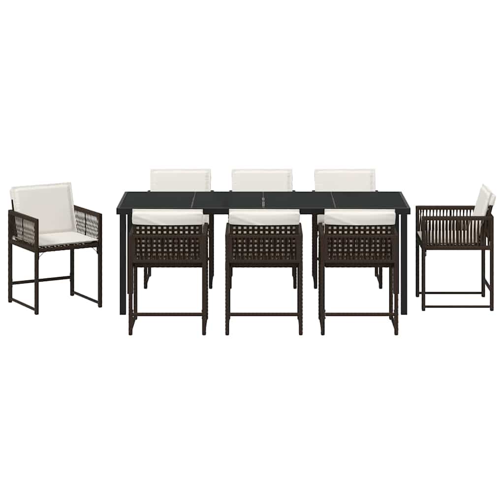 vidaXL Garden Dining Set 9 pcs Brown Poly Rattan