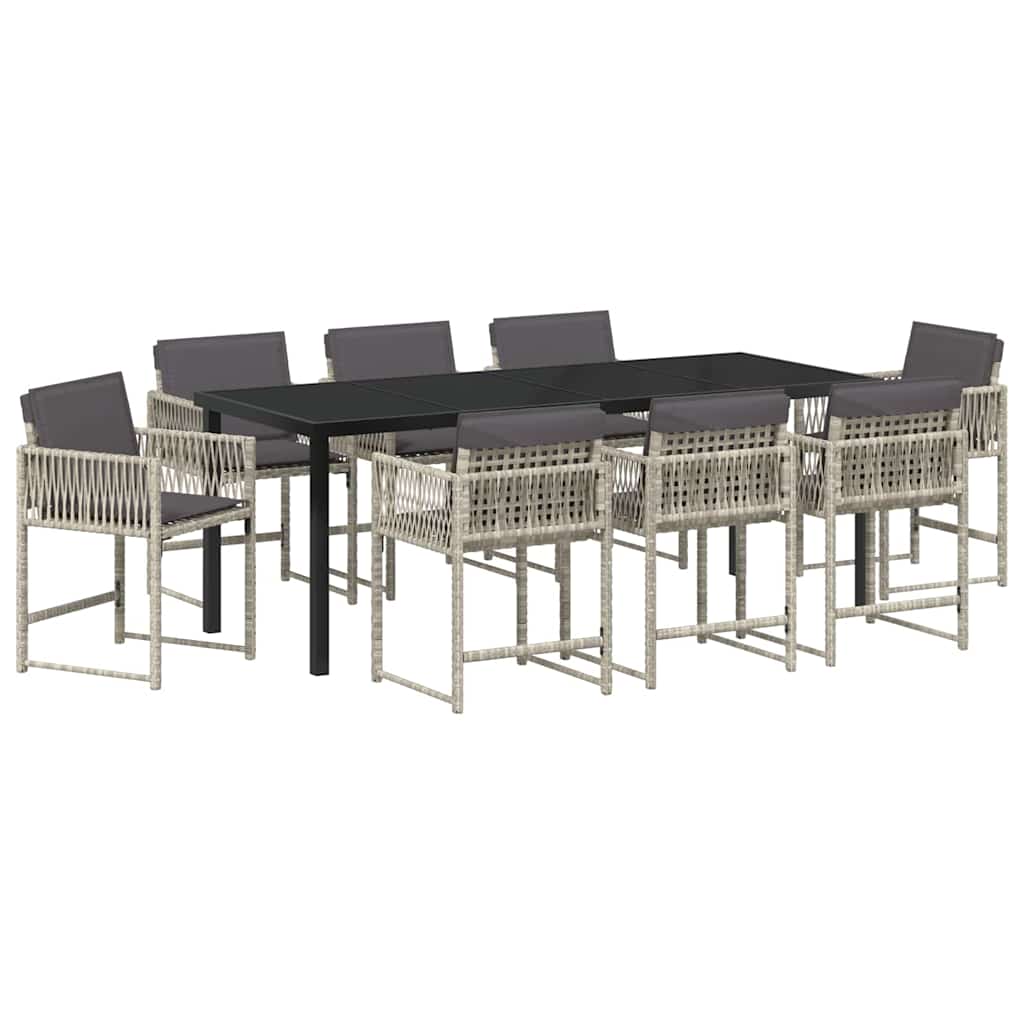 vidaXL Garden Dining Set 9 pcs Light Grey Poly Rattan