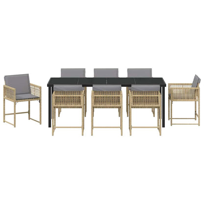 vidaXL Garden Dining Set 9 pcs Beige Poly Rattan