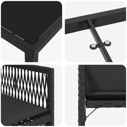 vidaXL Garden Dining Set 9 pcs Black Poly Rattan