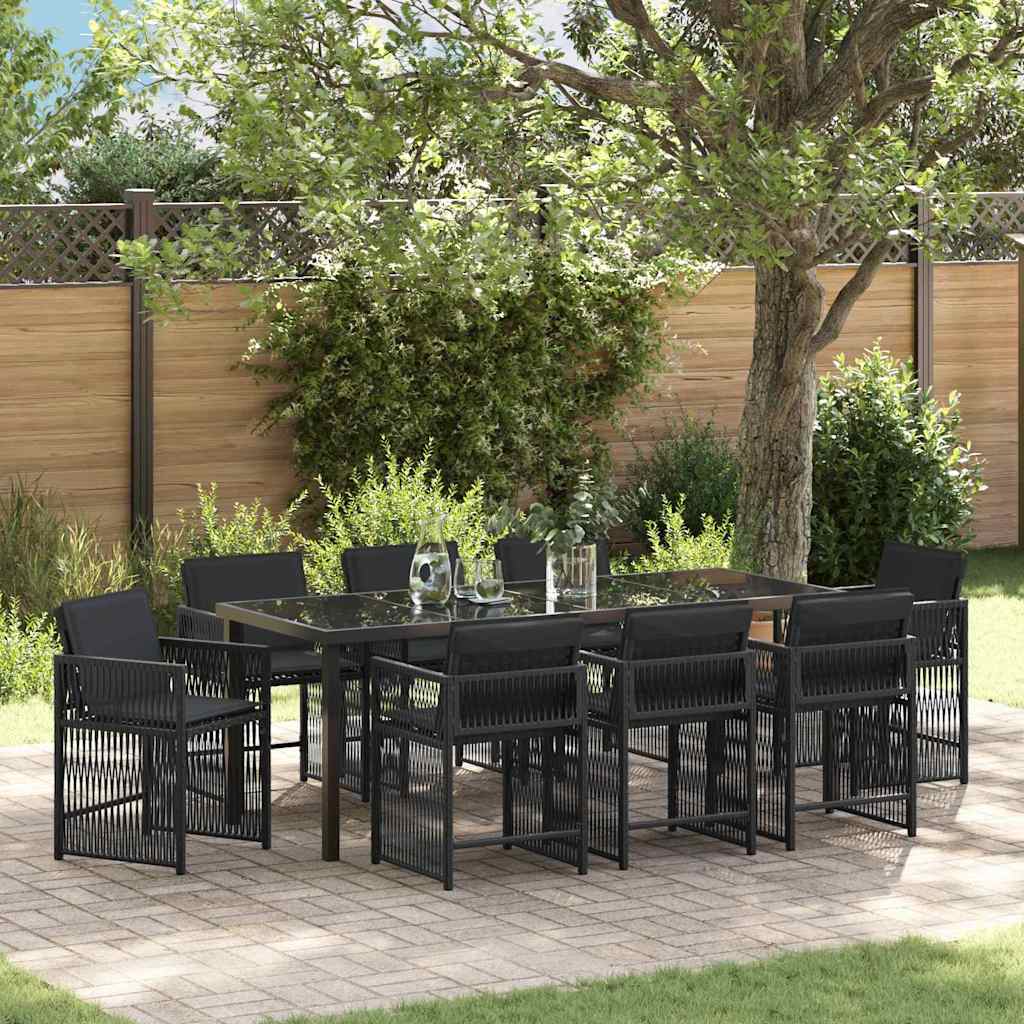 vidaXL Garden Dining Set 9 pcs Black Poly Rattan