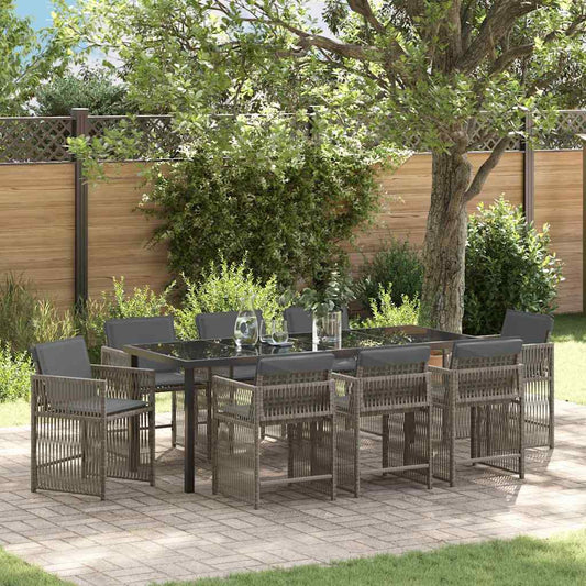 vidaXL Garden Dining Set 9 pcs Grey Poly Rattan