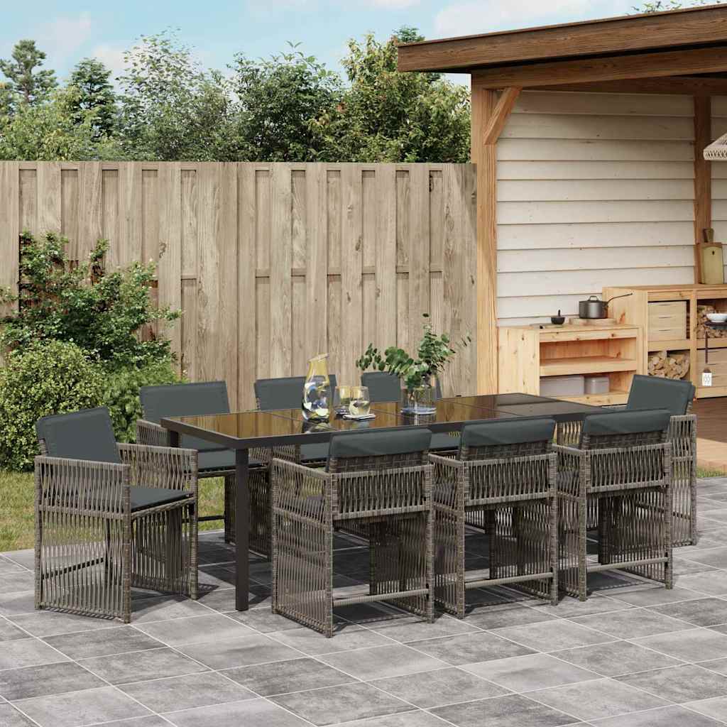 vidaXL Garden Dining Set 9 pcs Grey Poly Rattan
