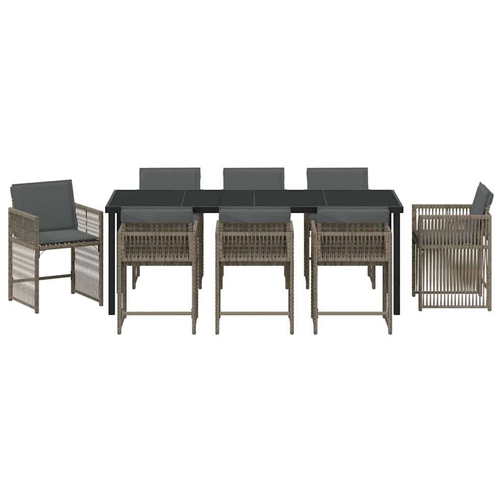 vidaXL Garden Dining Set 9 pcs Grey Poly Rattan