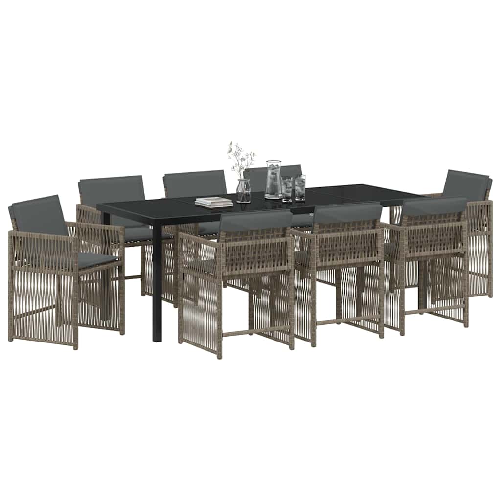 vidaXL Garden Dining Set 9 pcs Grey Poly Rattan
