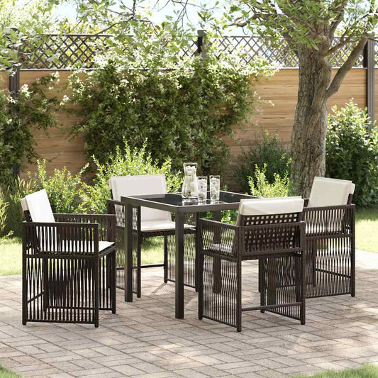 vidaXL Garden Dining Set 5 pcs Brown Poly Rattan