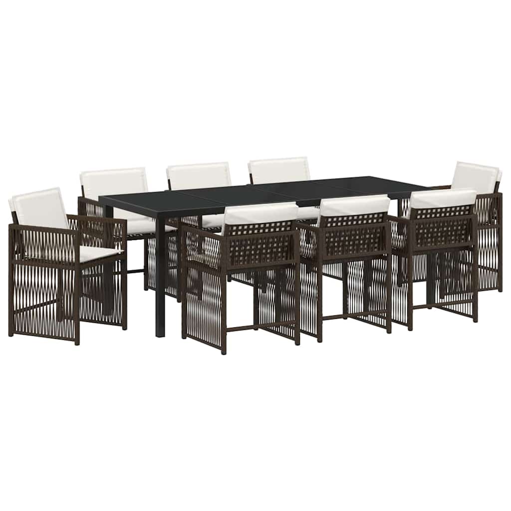 vidaXL Garden Dining Set 9 pcs Brown Poly Rattan