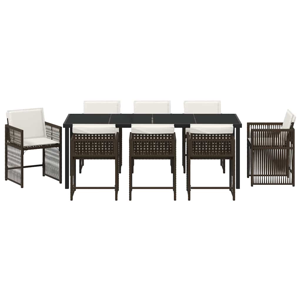 vidaXL Garden Dining Set 9 pcs Brown Poly Rattan