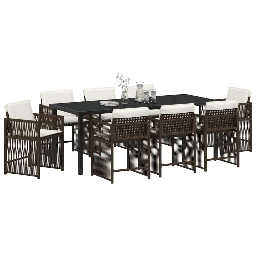 vidaXL Garden Dining Set 9 pcs Brown Poly Rattan