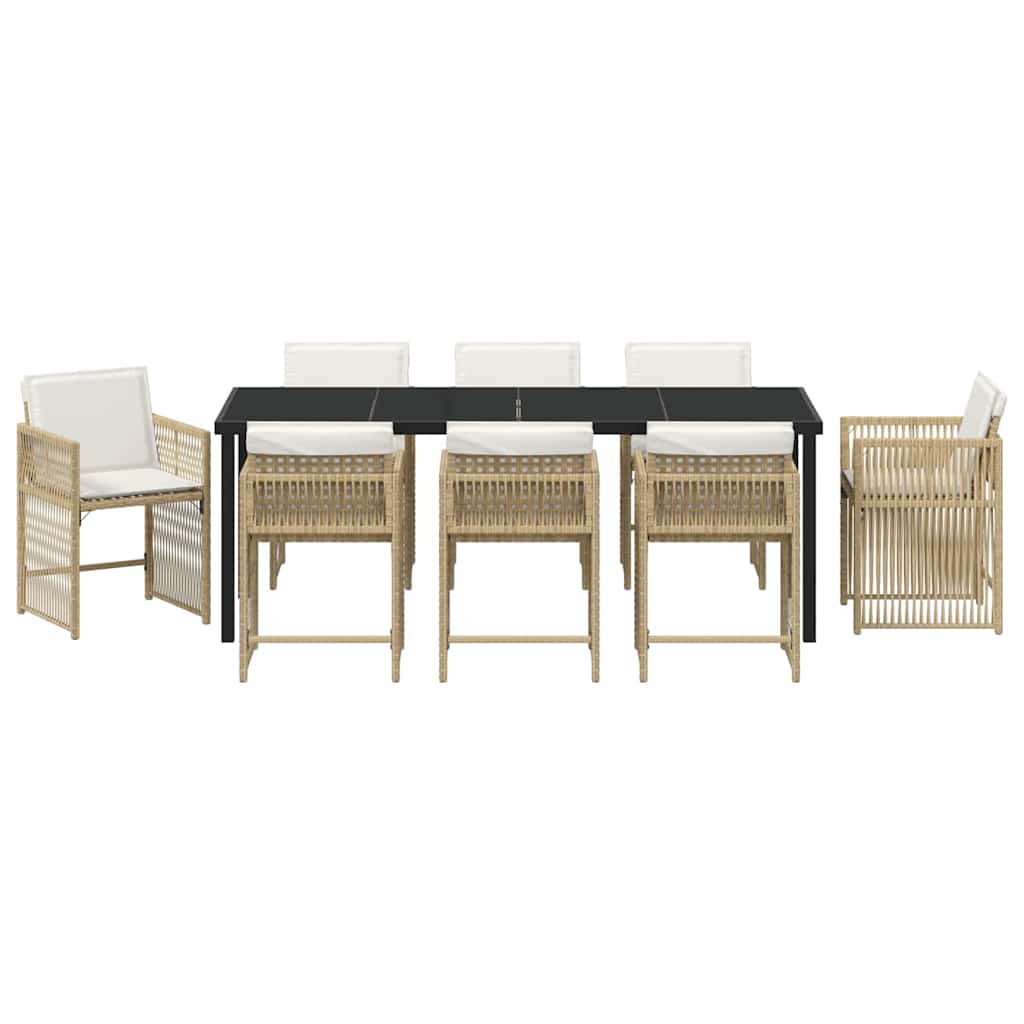 vidaXL Garden Dining Set 9 pcs Beige Poly Rattan