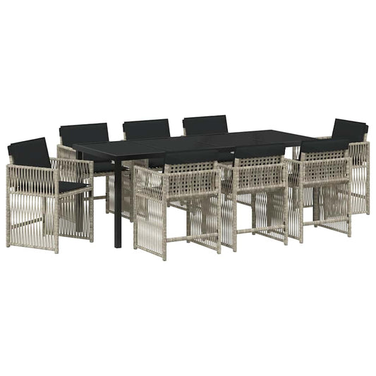 vidaXL Garden Dining Set 9 pcs Light Grey Poly Rattan