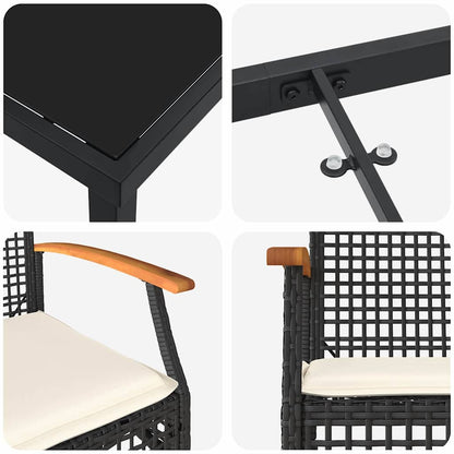 vidaXL Garden Dining Set 3 pcs Black Poly Rattan