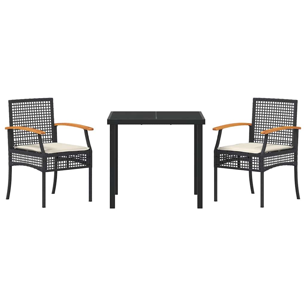 vidaXL Garden Dining Set 3 pcs Black Poly Rattan