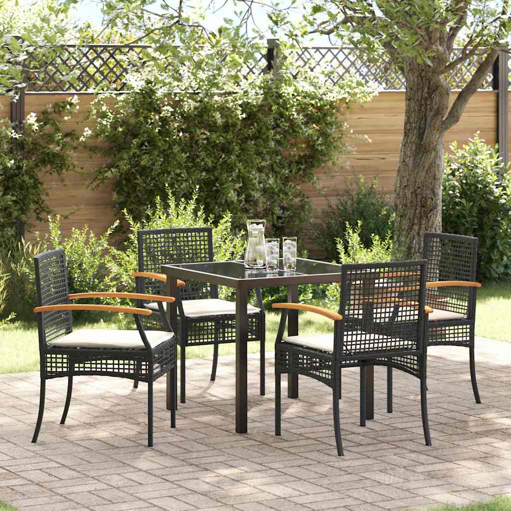 vidaXL Garden Dining Set with Cushion 5 pcs Black Rattan