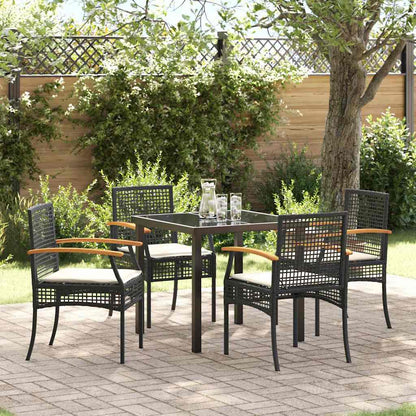 vidaXL Garden Dining Set with Cushion 5 pcs Black Rattan