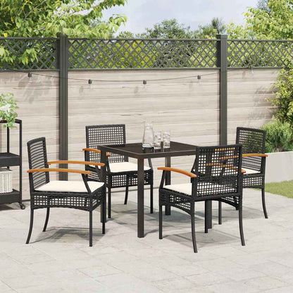 vidaXL Garden Dining Set with Cushion 5 pcs Black Rattan