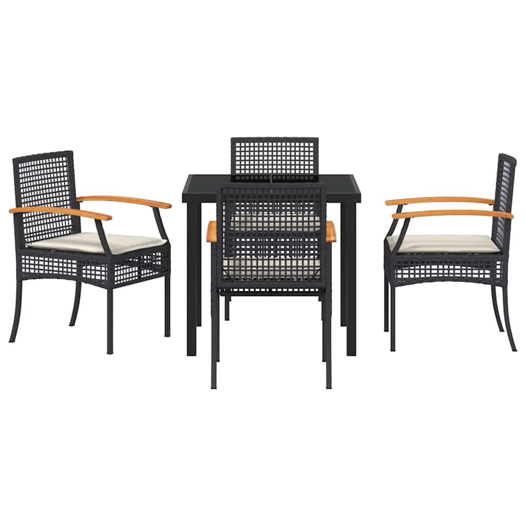 vidaXL Garden Dining Set with Cushion 5 pcs Black Rattan