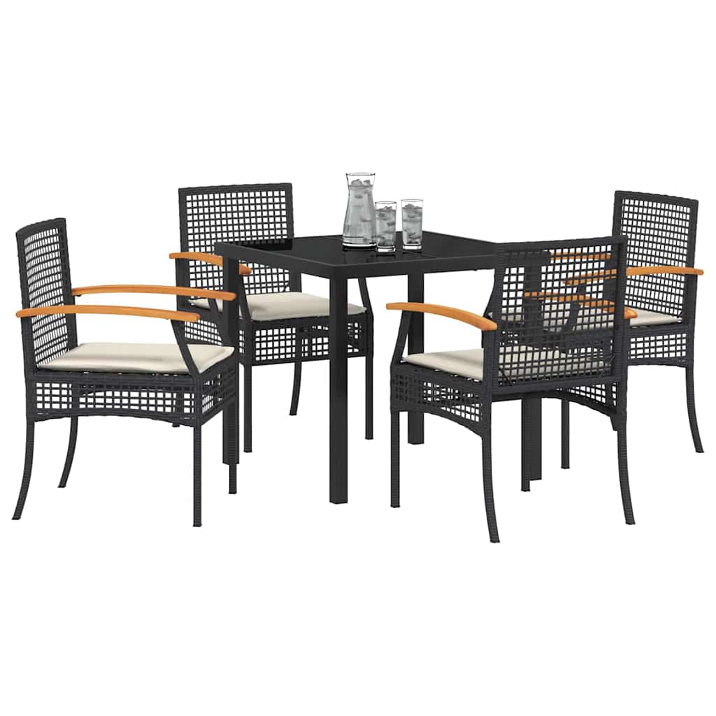 vidaXL Garden Dining Set with Cushion 5 pcs Black Rattan
