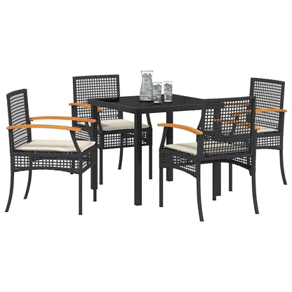 vidaXL Garden Dining Set with Cushion 5 pcs Black Rattan