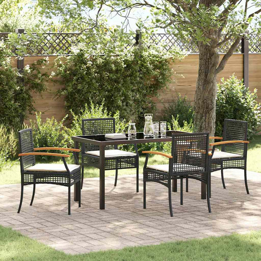 vidaXL Garden Dining Set with Cushion 5 pcs Black Rattan