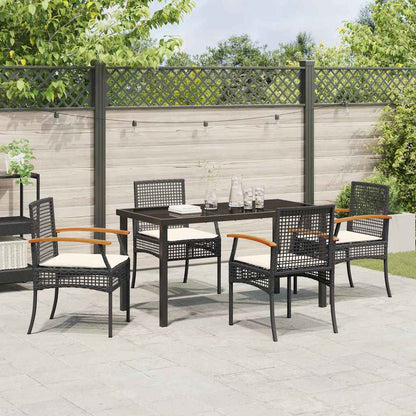 vidaXL Garden Dining Set with Cushion 5 pcs Black Rattan