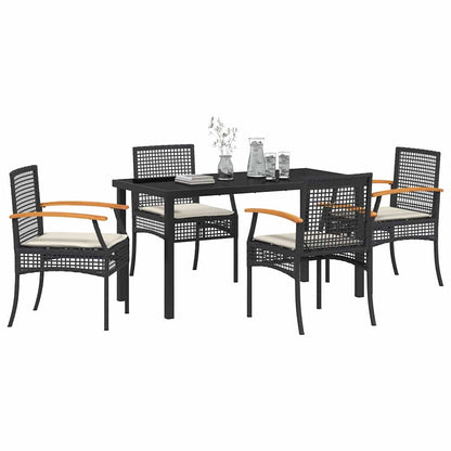 vidaXL Garden Dining Set with Cushion 5 pcs Black Rattan
