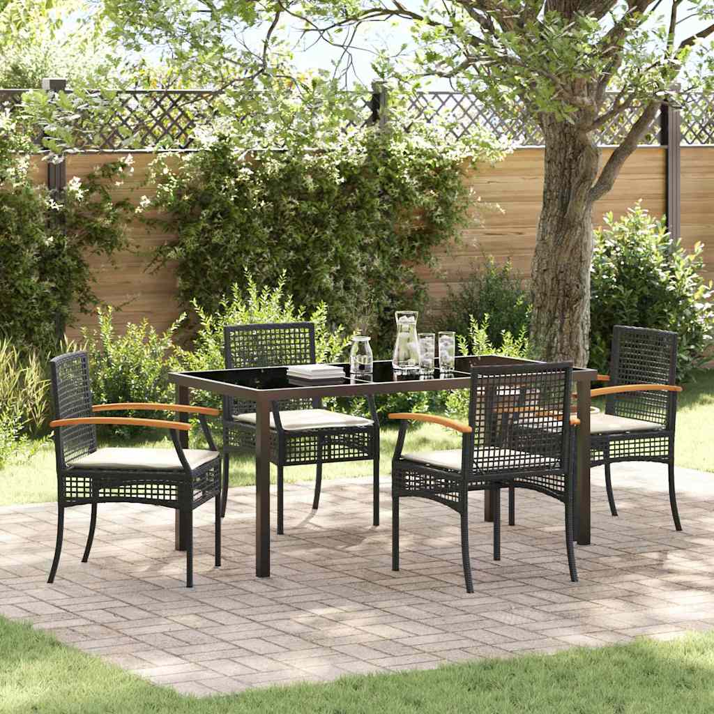 vidaXL Garden Dining Set with Cushion 5 pcs Black Rattan