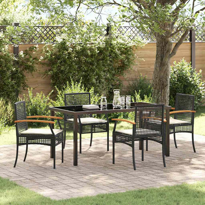 vidaXL Garden Dining Set with Cushion 5 pcs Black Rattan