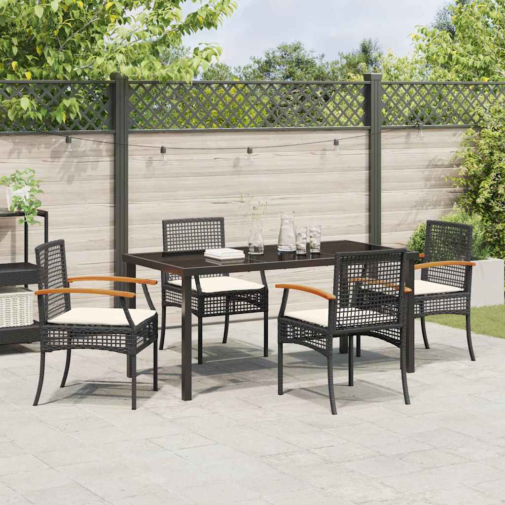 vidaXL Garden Dining Set with Cushion 5 pcs Black Rattan