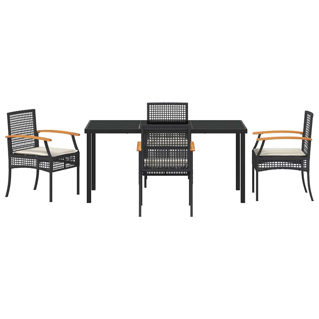 vidaXL Garden Dining Set with Cushion 5 pcs Black Rattan