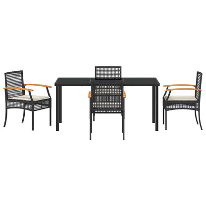vidaXL Garden Dining Set with Cushion 5 pcs Black Rattan