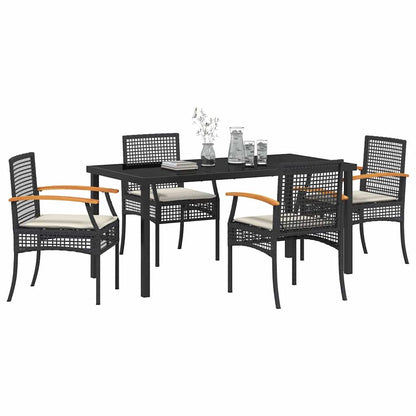 vidaXL Garden Dining Set with Cushion 5 pcs Black Rattan