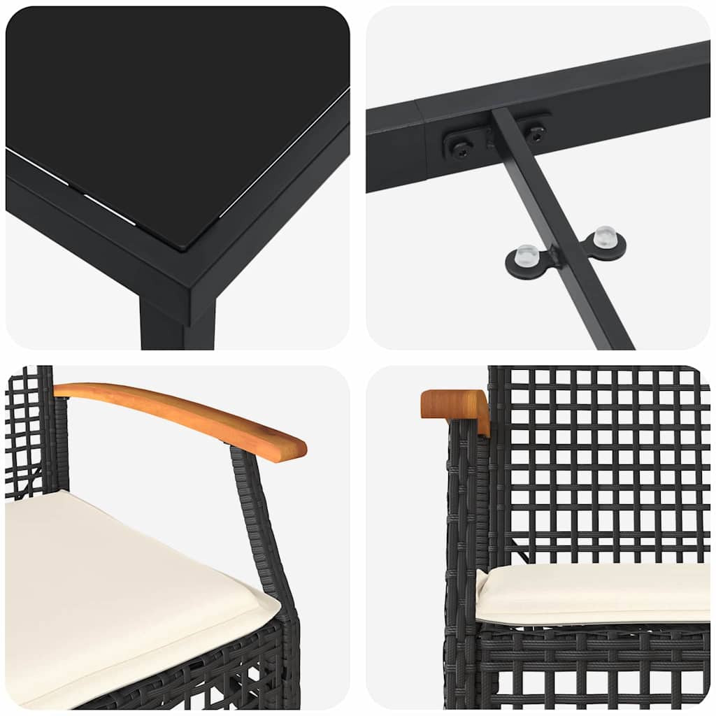 vidaXL 7 Piece Garden Dining Set with Cushions Black Poly Rattan