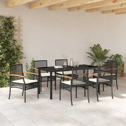 vidaXL 7 Piece Garden Dining Set with Cushions Black Poly Rattan
