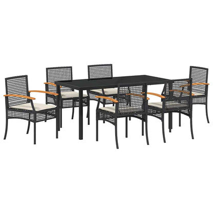 vidaXL 7 Piece Garden Dining Set with Cushions Black Poly Rattan