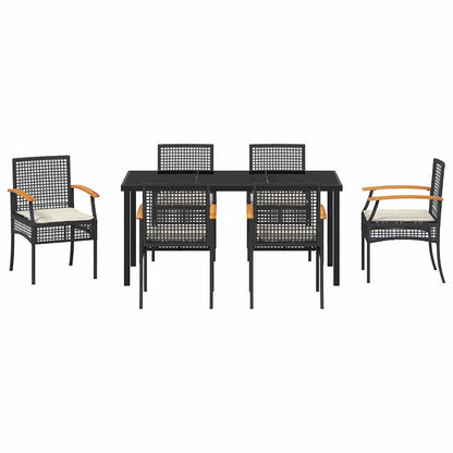 vidaXL 7 Piece Garden Dining Set with Cushions Black Poly Rattan