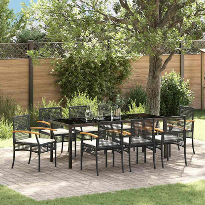 vidaXL Garden Dining Set with Cushion 9 pcs Black Rattan