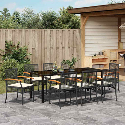 vidaXL Garden Dining Set with Cushion 9 pcs Black Rattan