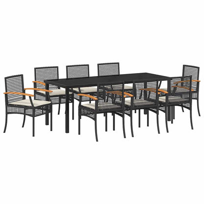 vidaXL Garden Dining Set with Cushion 9 pcs Black Rattan