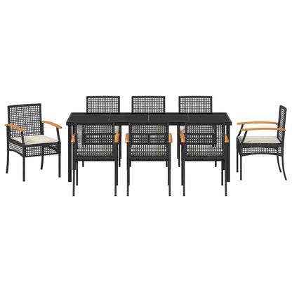 vidaXL Garden Dining Set with Cushion 9 pcs Black Rattan
