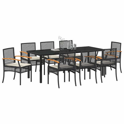 vidaXL Garden Dining Set with Cushion 9 pcs Black Rattan