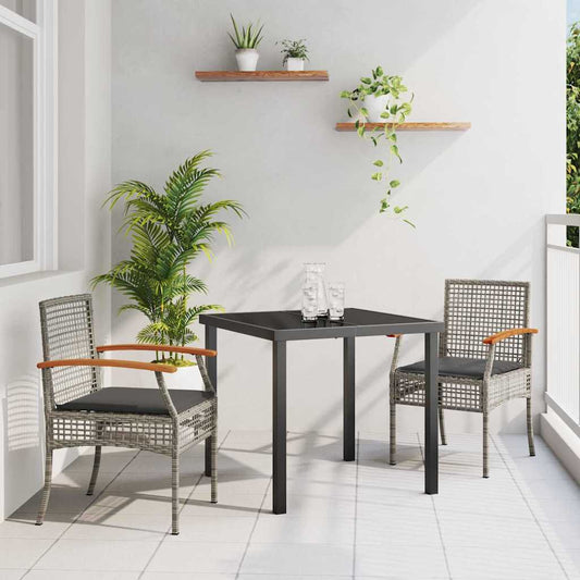 vidaXL Garden Dining Set with Cushion 3 pcs Grey and Black Rattan