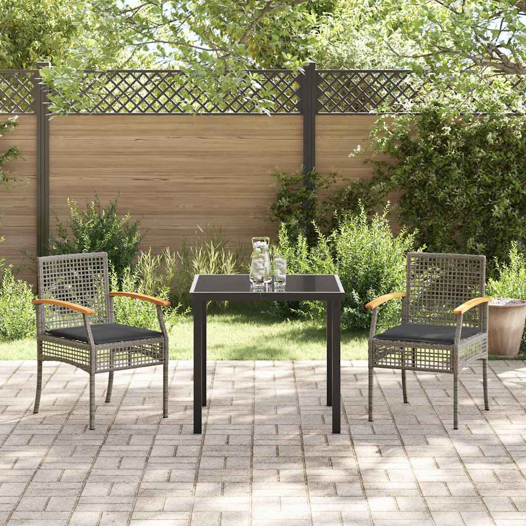 vidaXL Garden Dining Set with Cushion 3 pcs Grey and Black Rattan