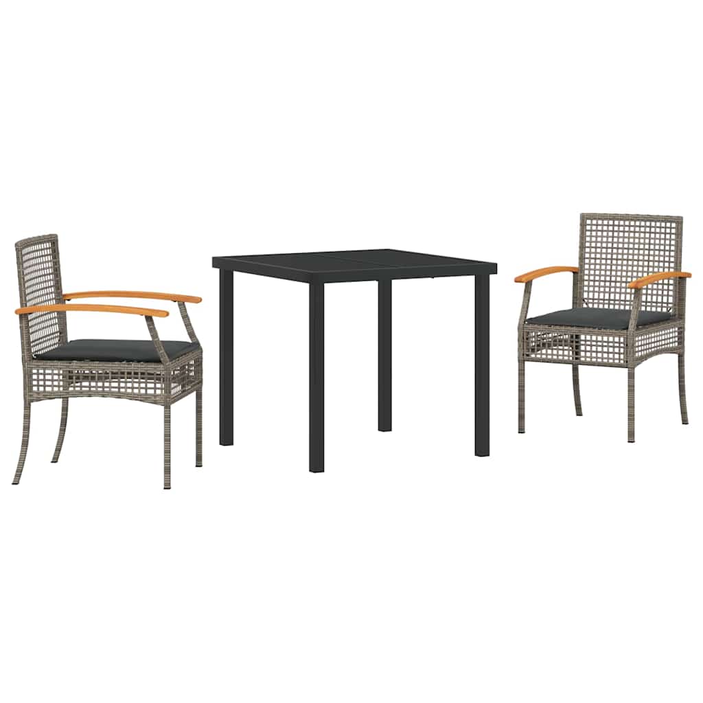 vidaXL Garden Dining Set with Cushion 3 pcs Grey and Black Rattan