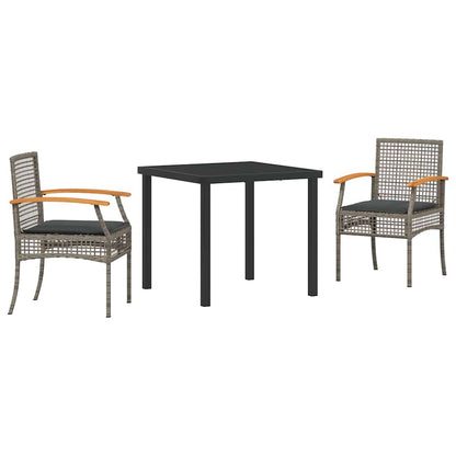 vidaXL Garden Dining Set with Cushion 3 pcs Grey and Black Rattan