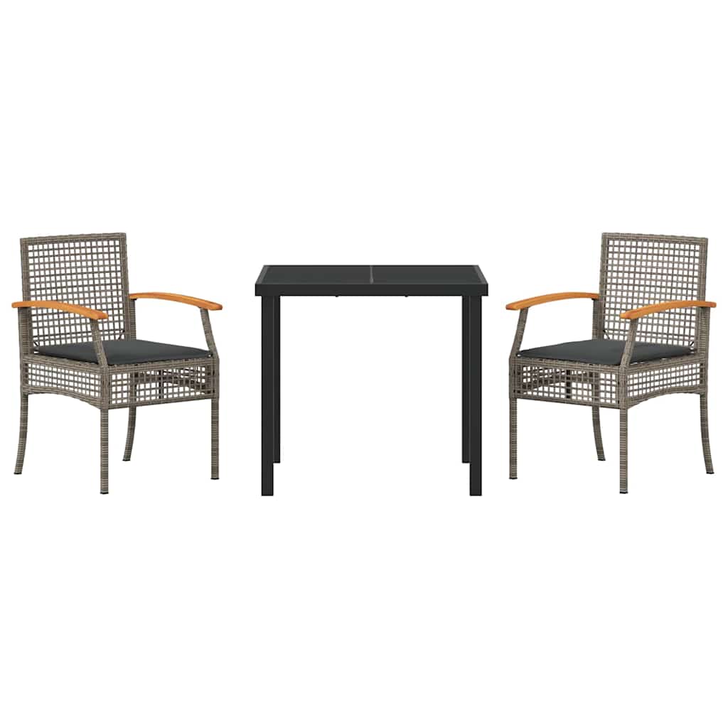 vidaXL Garden Dining Set with Cushion 3 pcs Grey and Black Rattan
