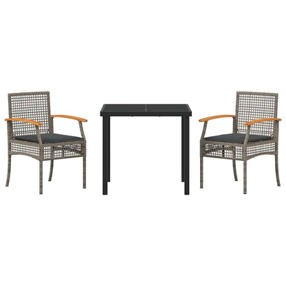 vidaXL Garden Dining Set with Cushion 3 pcs Grey and Black Rattan