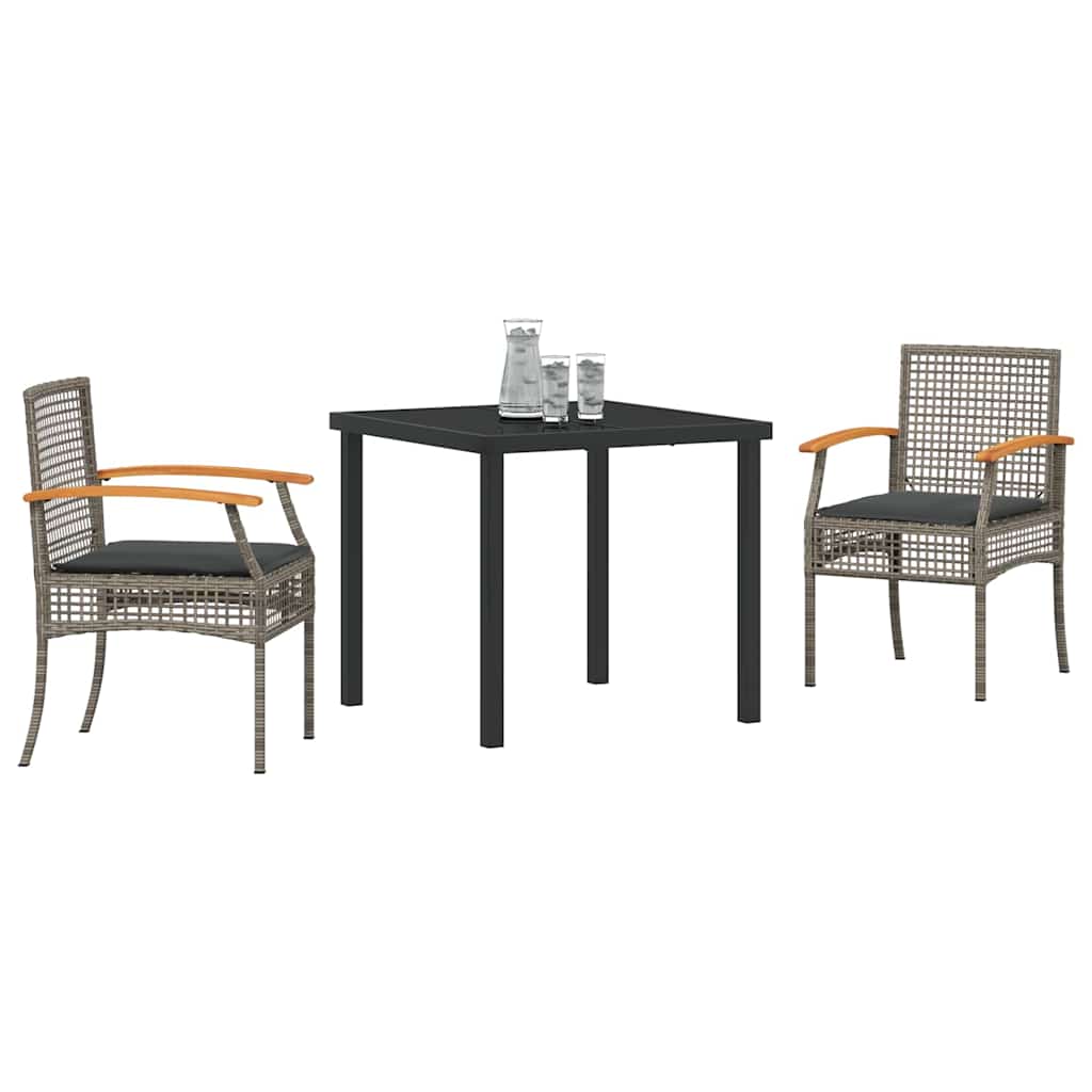 vidaXL Garden Dining Set with Cushion 3 pcs Grey and Black Rattan