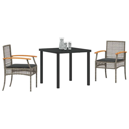 vidaXL Garden Dining Set with Cushion 3 pcs Grey and Black Rattan