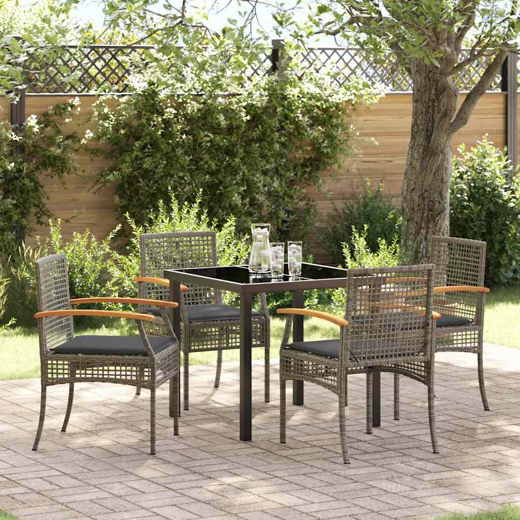 vidaXL 5 Piece Garden Dining Set with Cushions Grey Poly Rattan